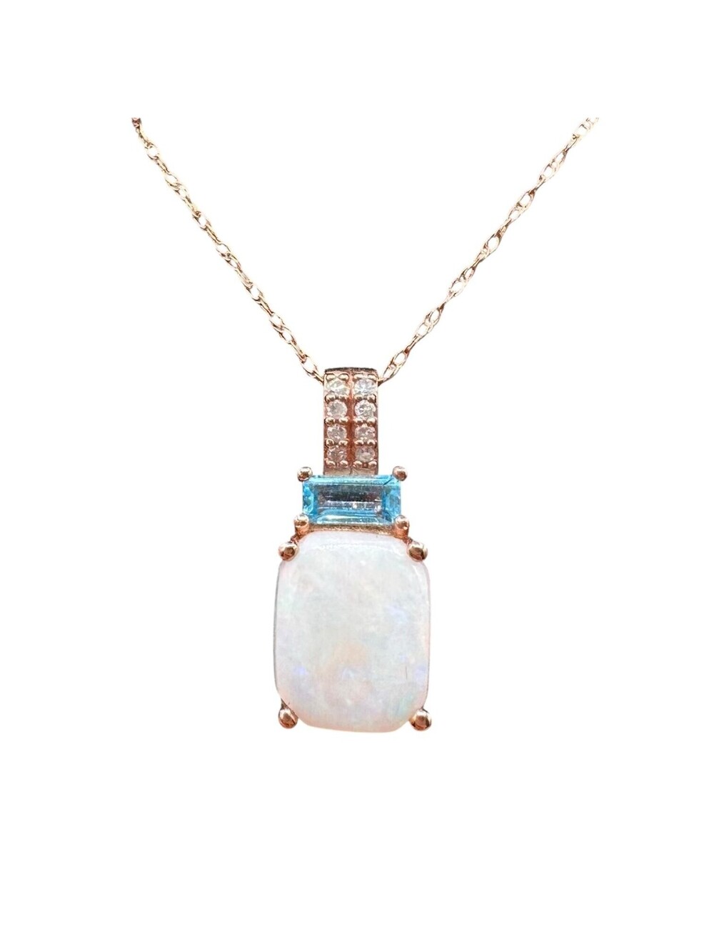 Opal Topaz Diamond Necklace 10K Rose Gold 10x8mm New